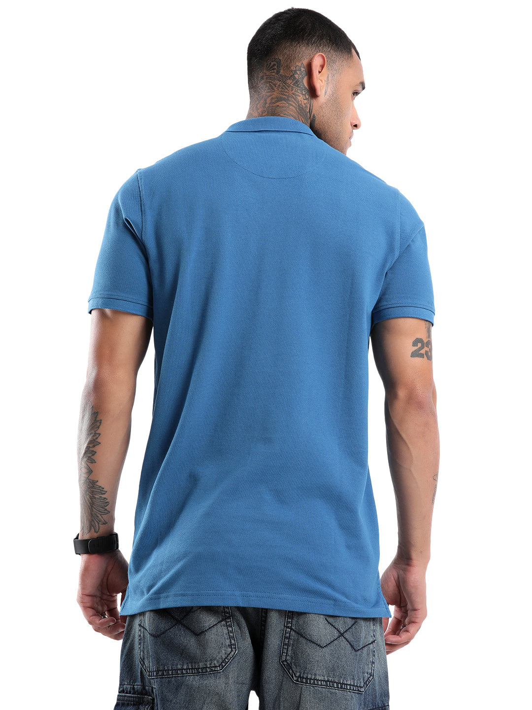 Solid Blue Pique Polo T-Shirt