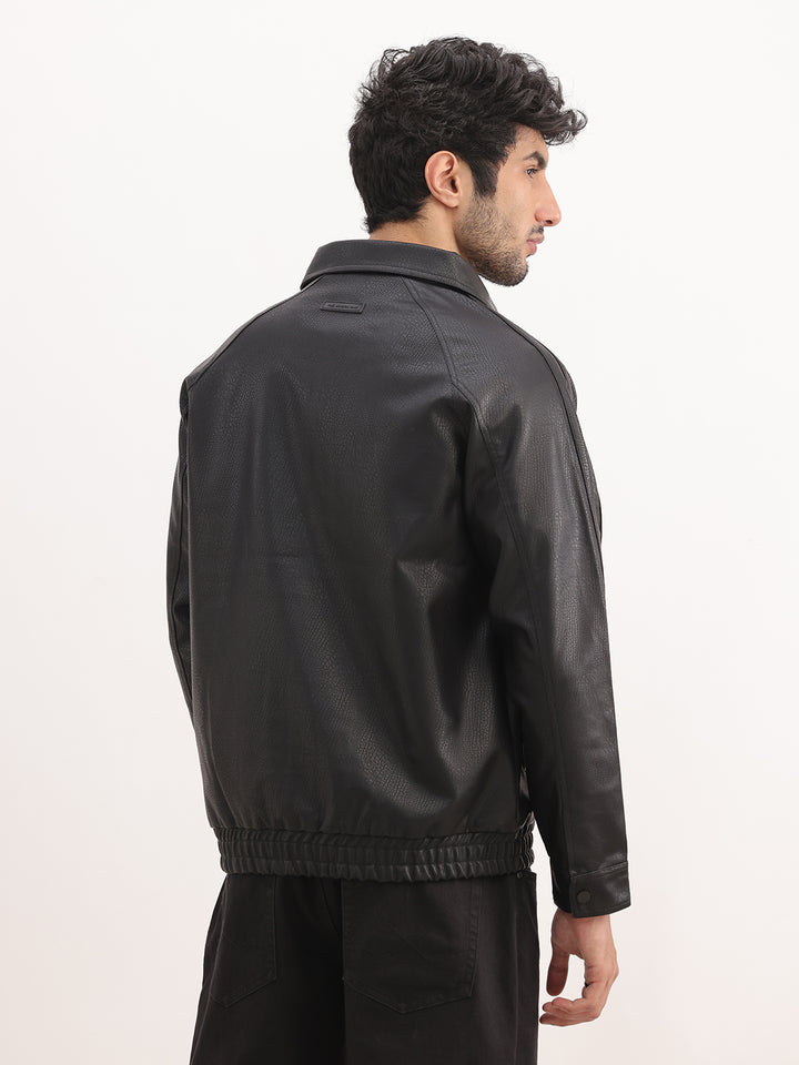 Solid Comfort Fit Zipper Jacket | Black