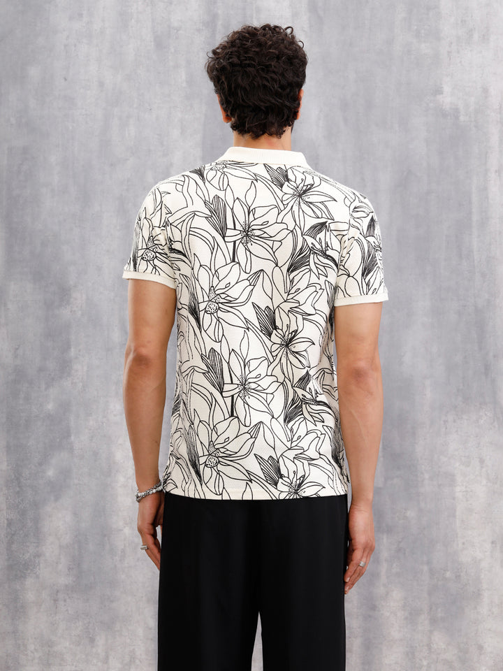 Floral Abstract Aop Polo T-Shirt  | Off White