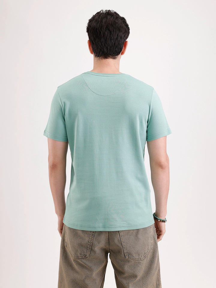 Solid Flock Printed T-Shirt  | Green