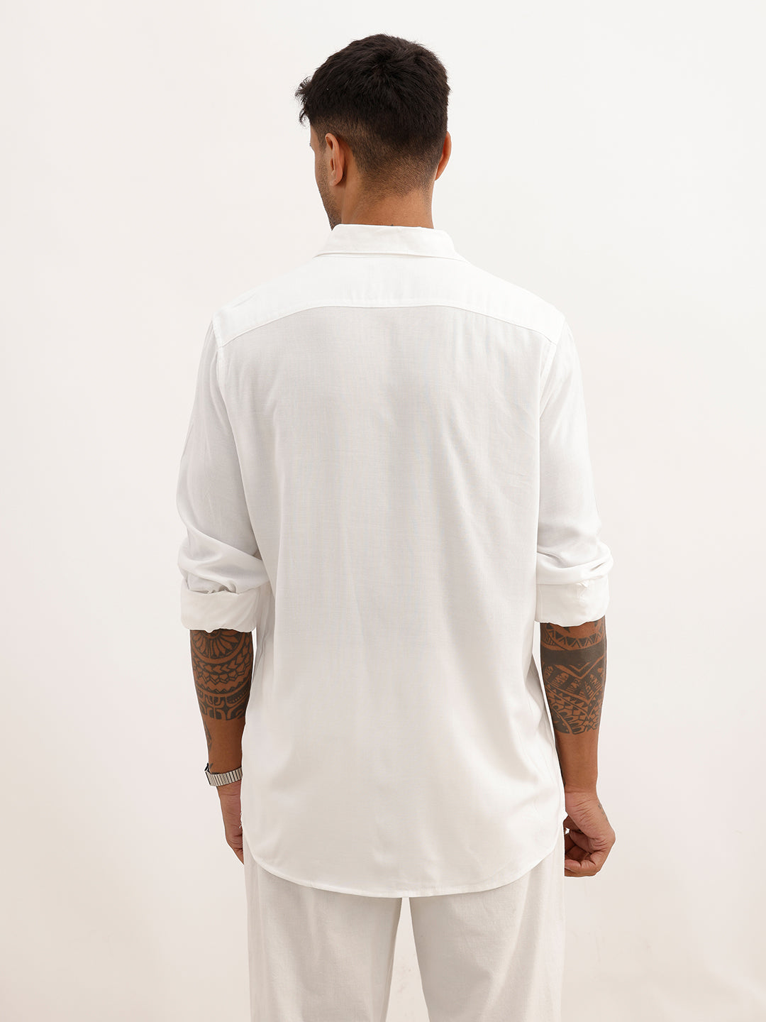 Solid Slim Fit Full Sleeve Shirt | Off White