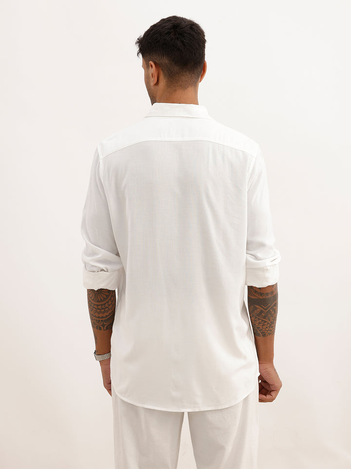 Solid Slim Fit Full Sleeve Shirt | Off White