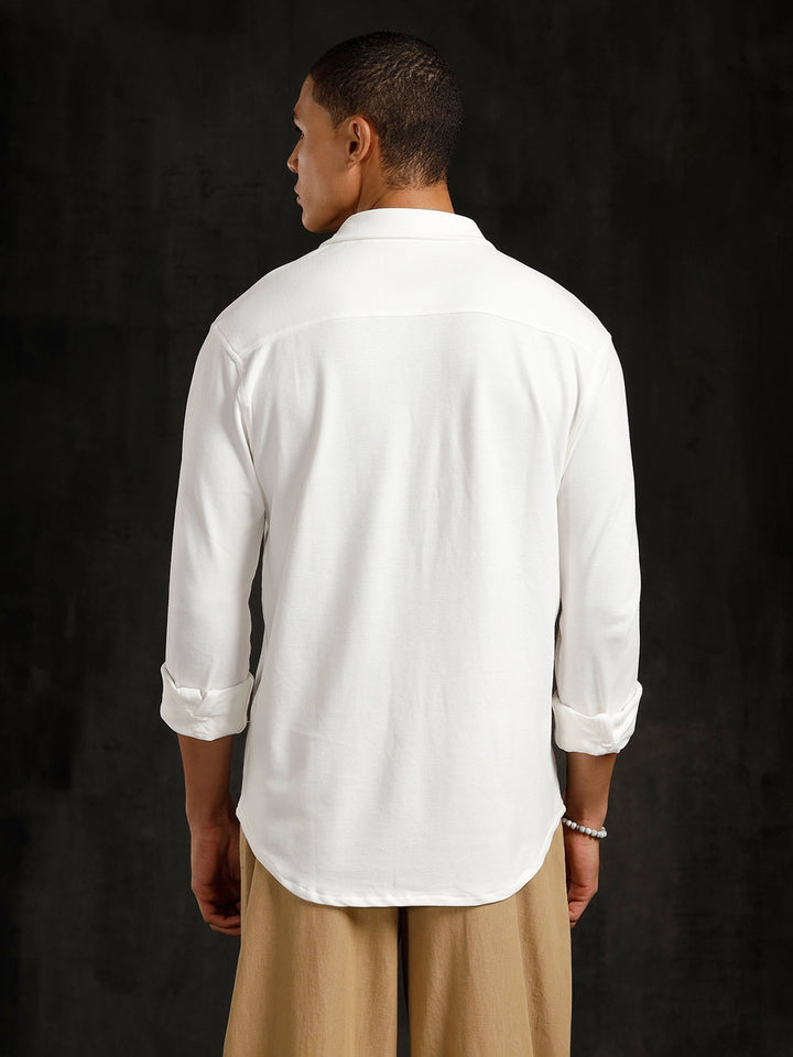 Solid Pique Knit Shirt | White