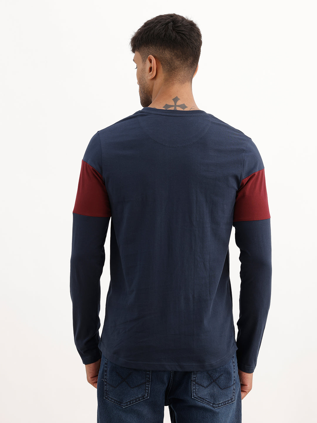 Slim Fit Cut & Sew Full Sleeve T-Shirt | Navy Blue