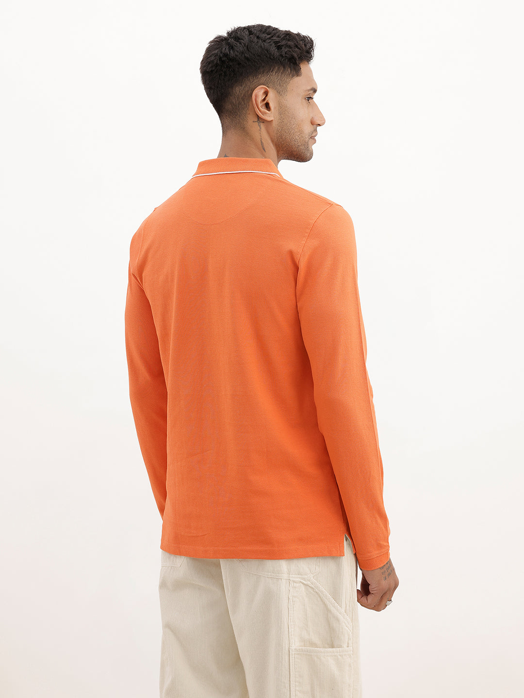 Regular Fit Tipping Collar Full Sleeve Polo T-Shirt | Orange