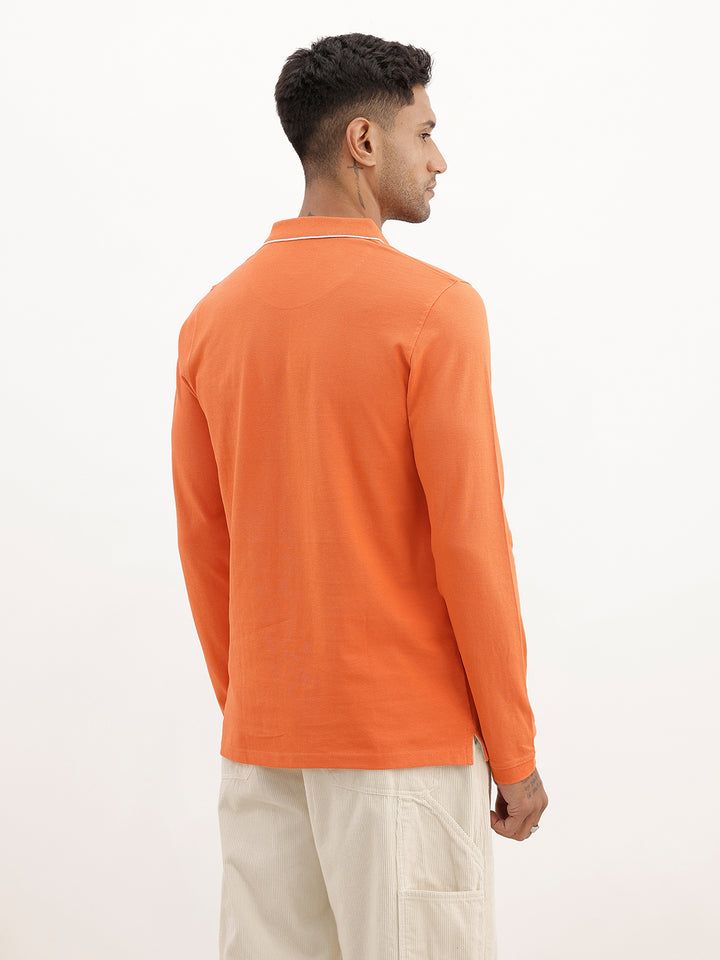 Regular Fit Tipping Collar Full Sleeve Polo T-Shirt | Orange