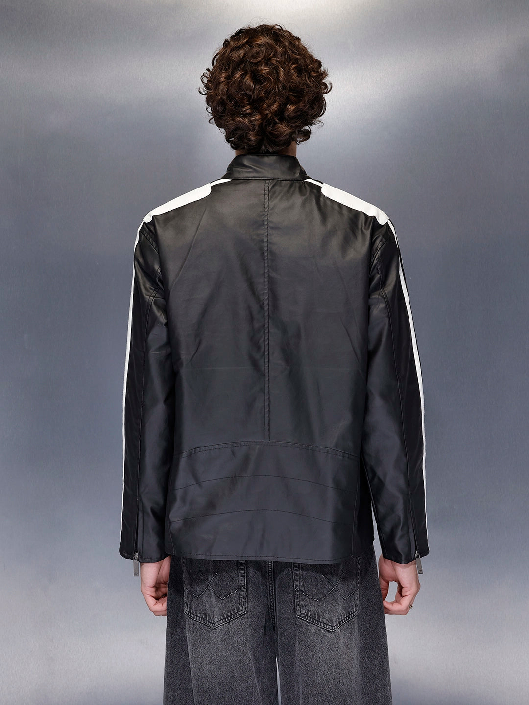 Men’s moto-style jacket with contrast stripes | Black