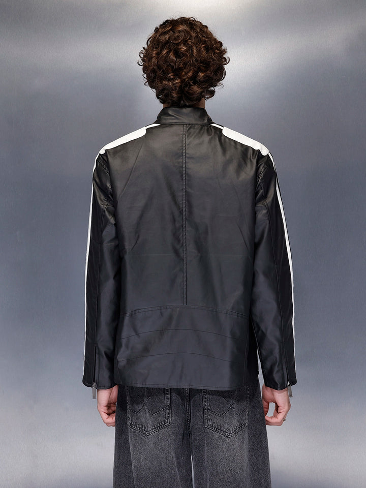 Men’s moto-style jacket with contrast stripes | Black