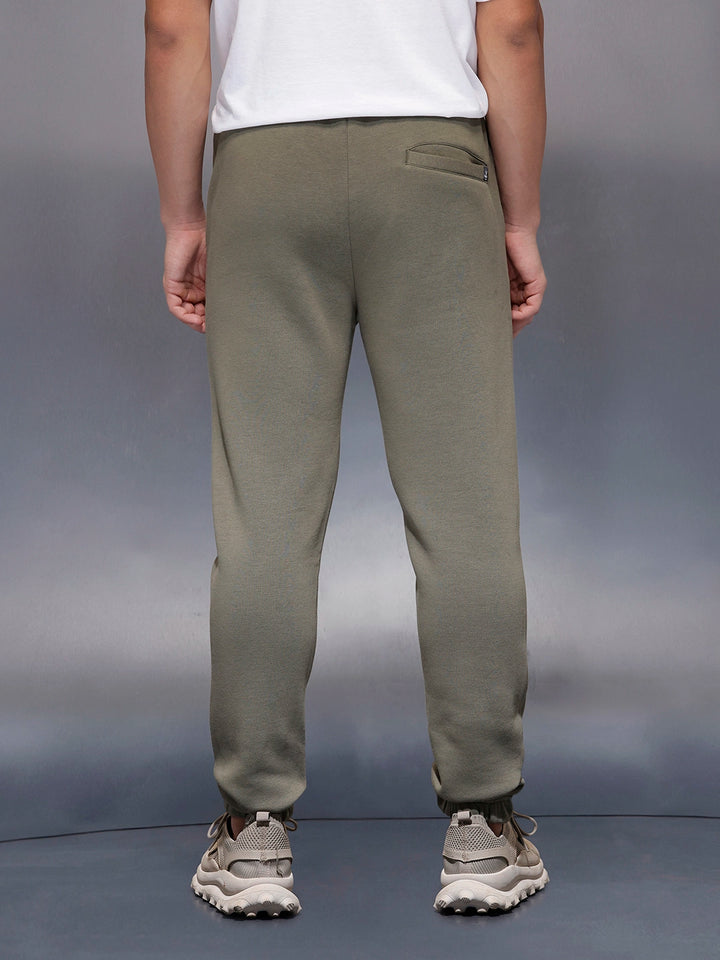 Men's casual slim fit jogger with typographic print design | Olive