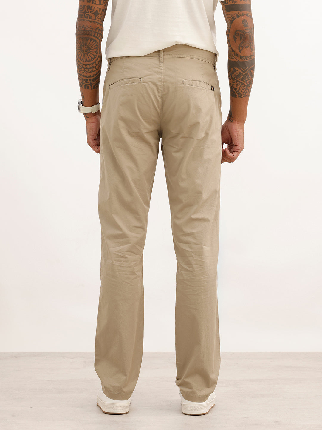 Solid Straight Fit Trouser | Beige