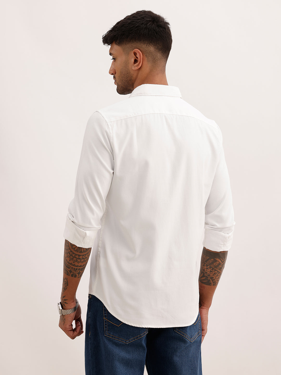 Solid Regular Fit Full Sleeve Shirt | White