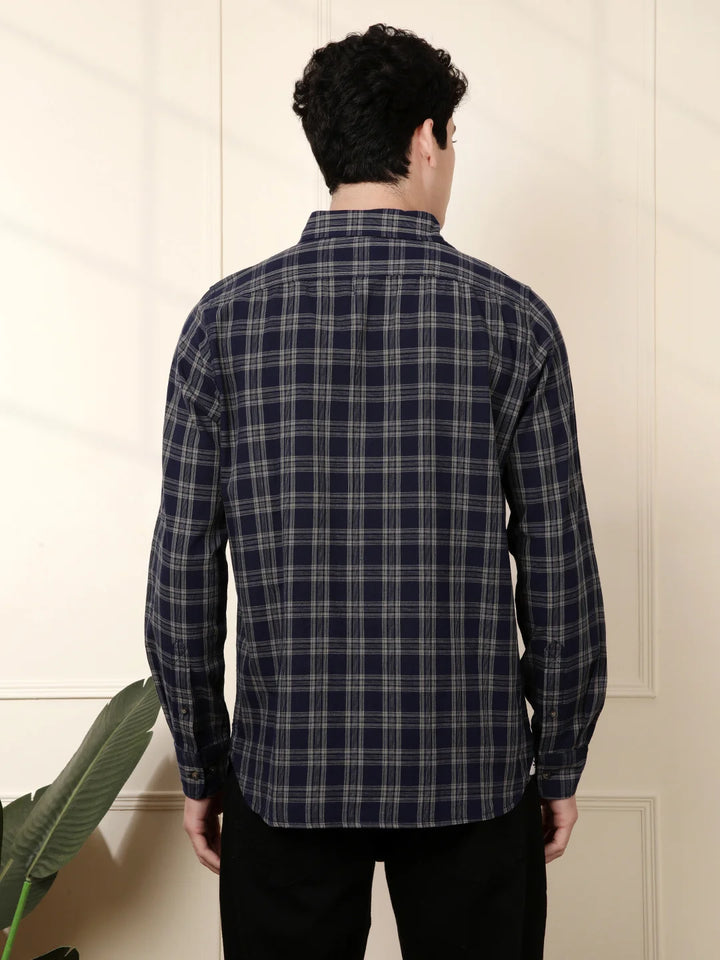 Checkered Full Sleeve Shirt in Navy Blue