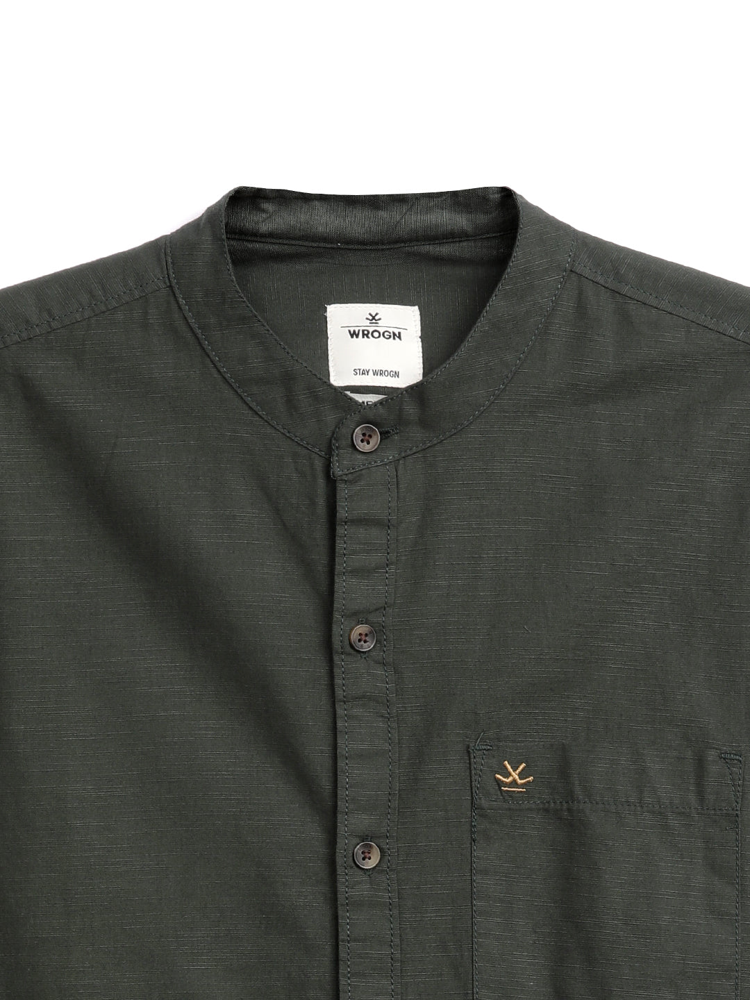 Olive Mandarin Collar Regular Shirt