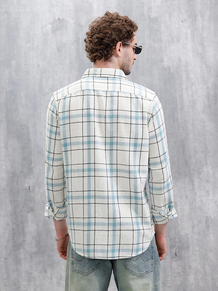 Textured Checks Slim Fit Shirt | Blue