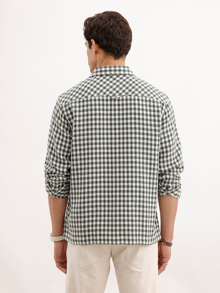 Comfort Fit Checkered Double Pocket Shirt  | Olive