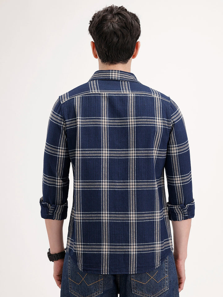 Slim Fit Textured Striped Shirt | Navy Blue