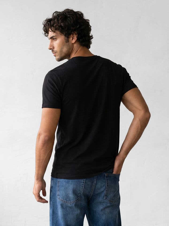 Slim Fit Embroidered Detail T-Shirt | Black
