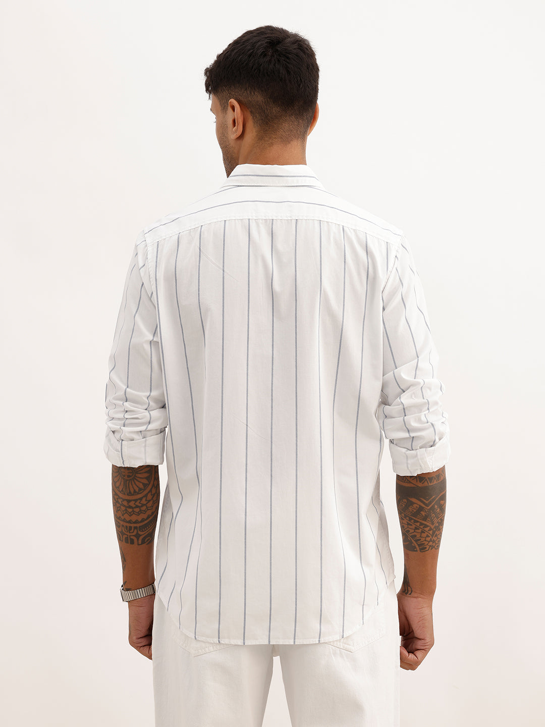 Regular Fit Striped Full Sleeve Shirt | White