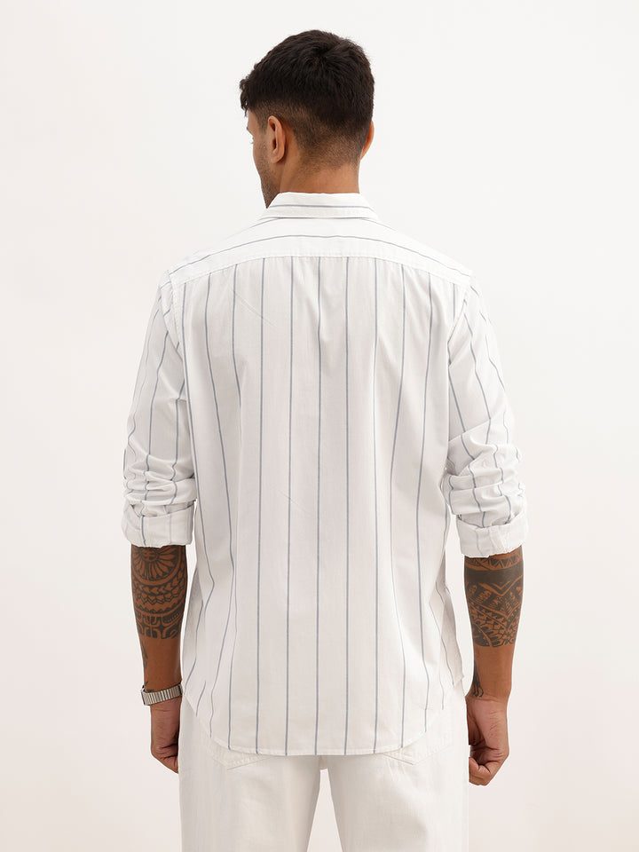 Regular Fit Striped Full Sleeve Shirt | White