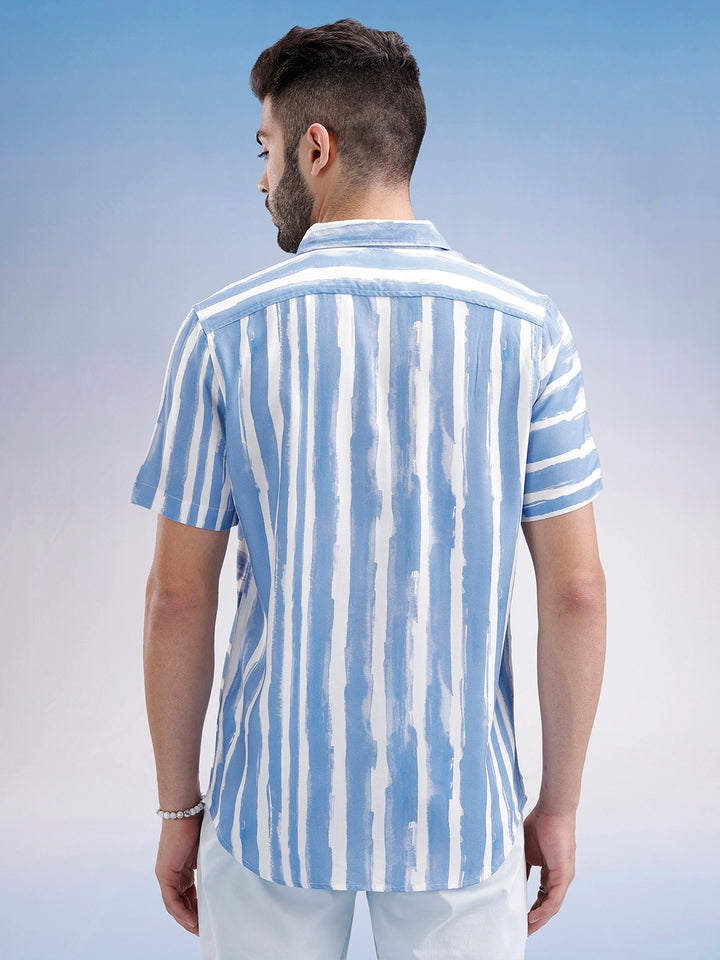 Slim Fit Striped Half Sleeve Shirt | Blue
