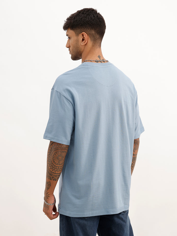 Oversized Flock Printed T-Shirt | Blue