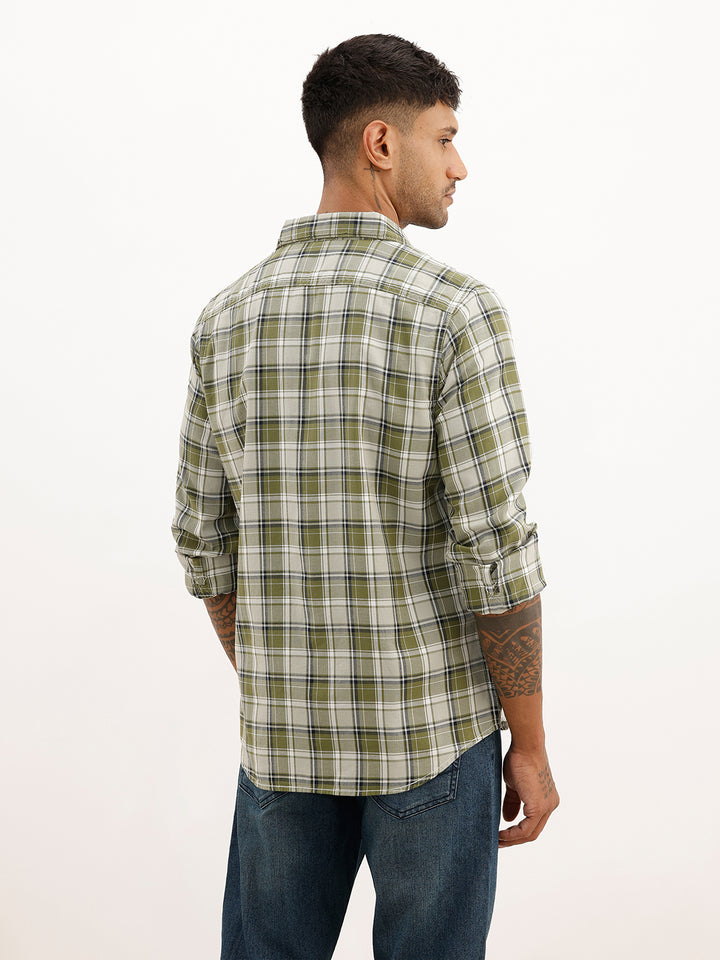Slim Fit Checkered Full Sleeve Shirt | Green