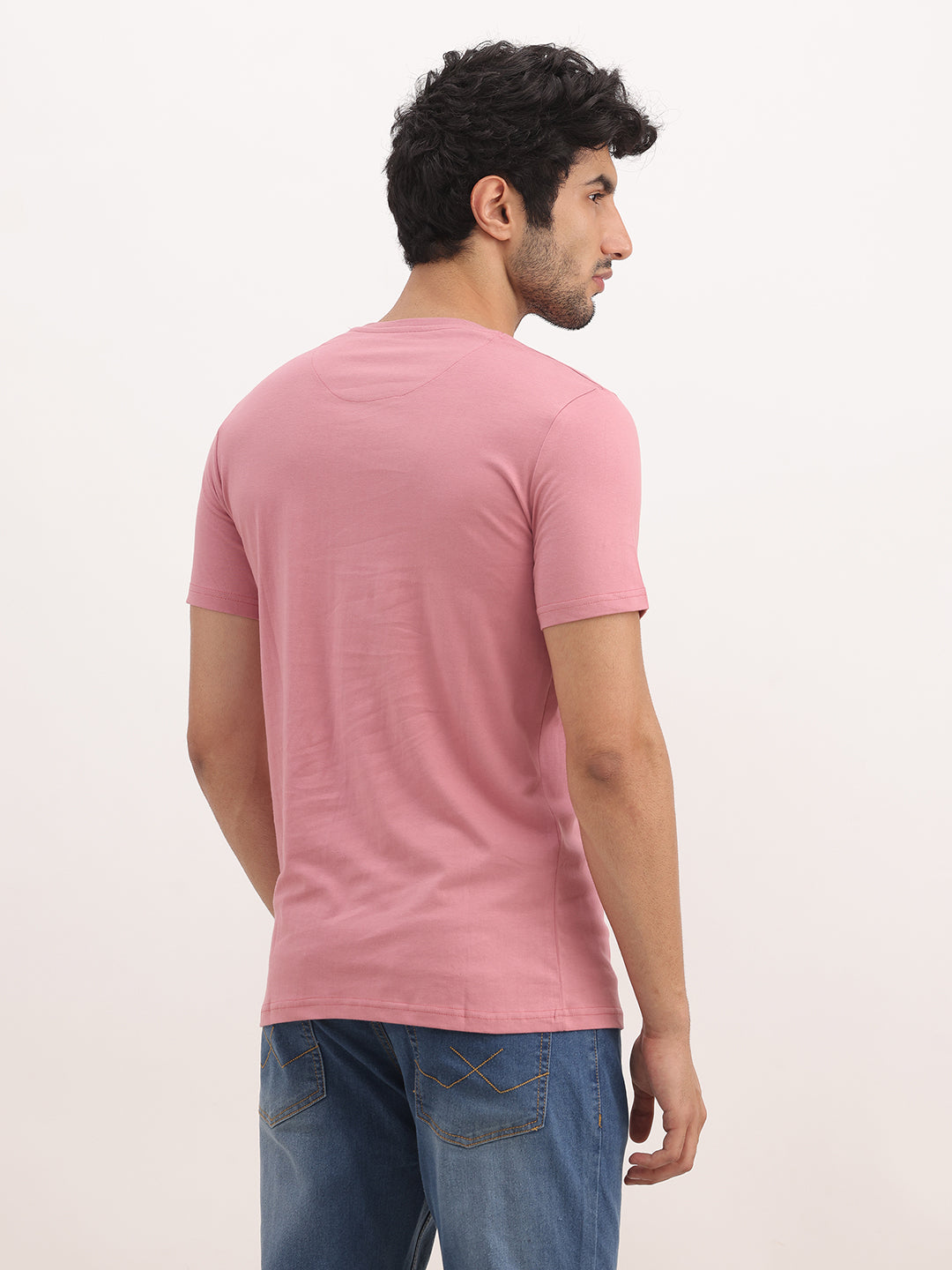 Solid Slim Fit Placement Printed T-Shirt | Pink