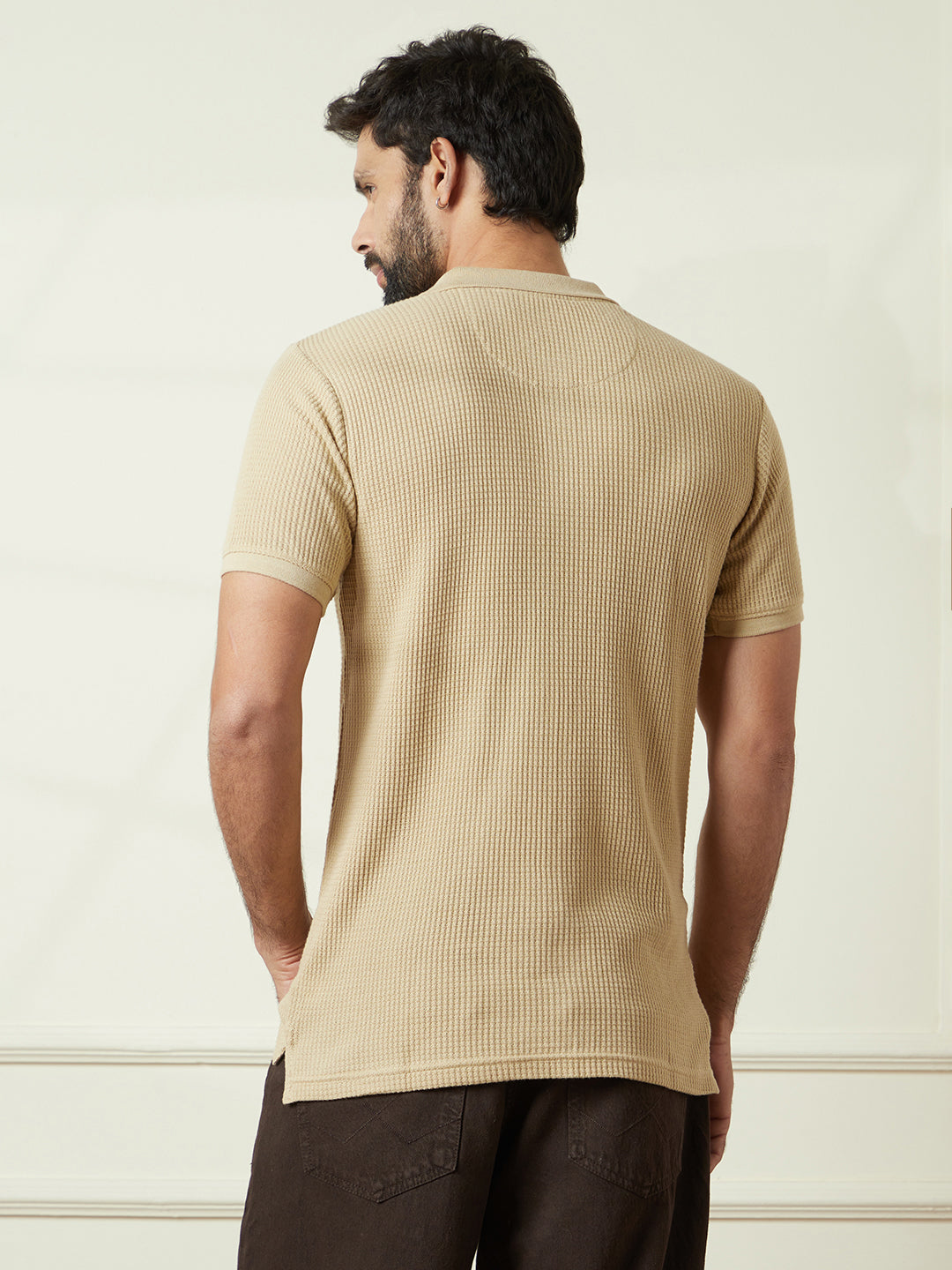 Textured Slim Fit Polo T-Shirt in Beige