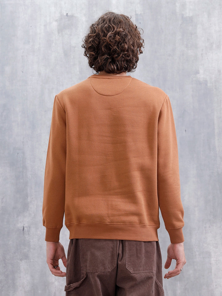 Paisley Puff Print Brushed Fleece Slim Fit Sweatshirt | Rust