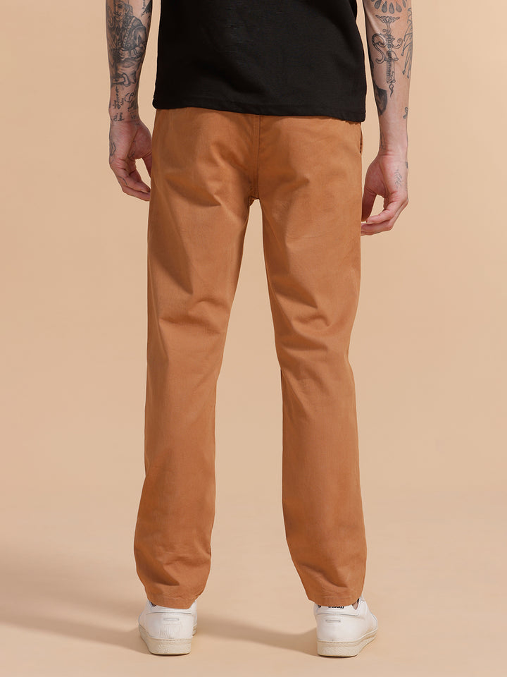 Cotton Blend Chino Trouser | Brown