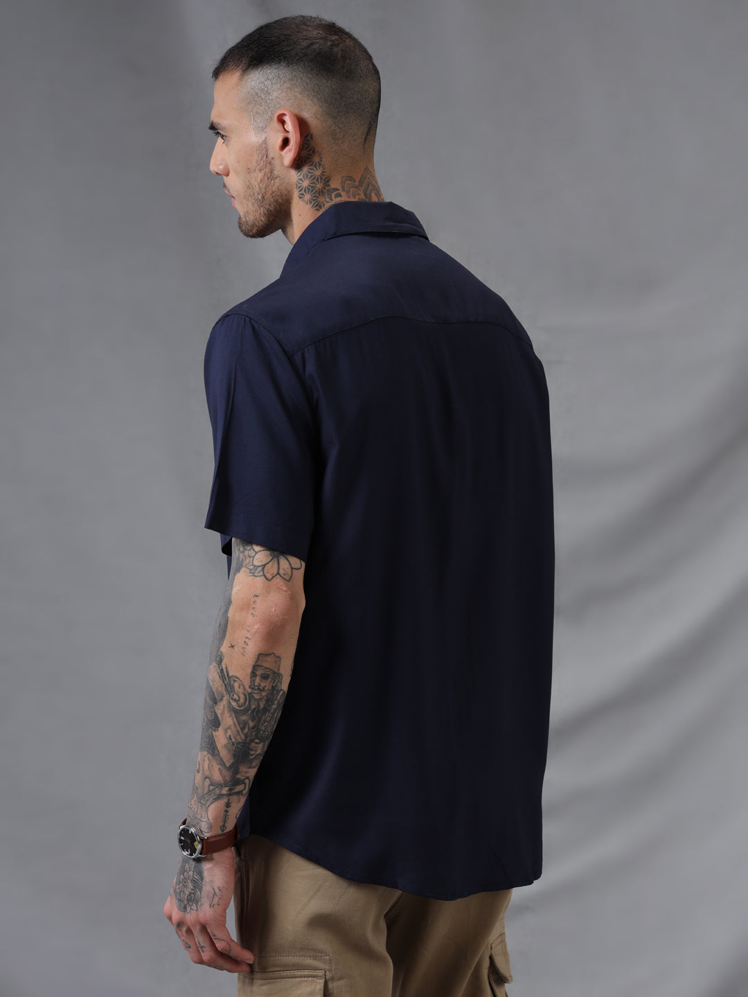 Solid Dark Blue Viscose Shirt