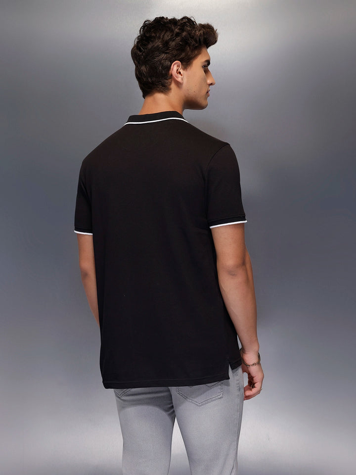 Classic Tipping Collar Polo T-Shirt   |  Black