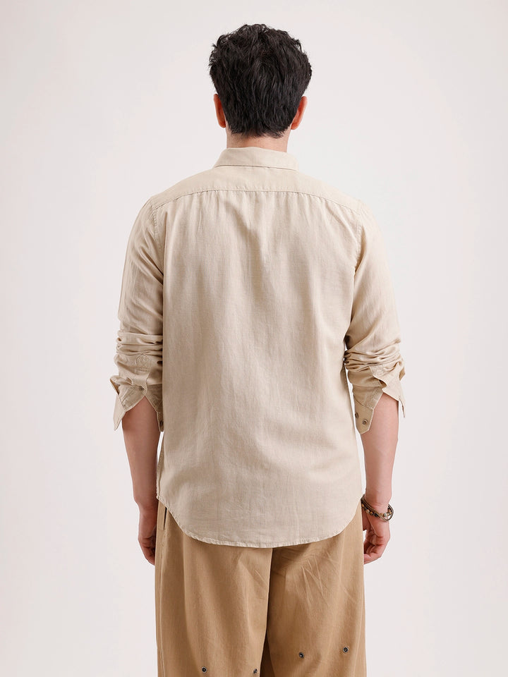 Solid Slim Fit Linen Blend Shirt  | Khaki