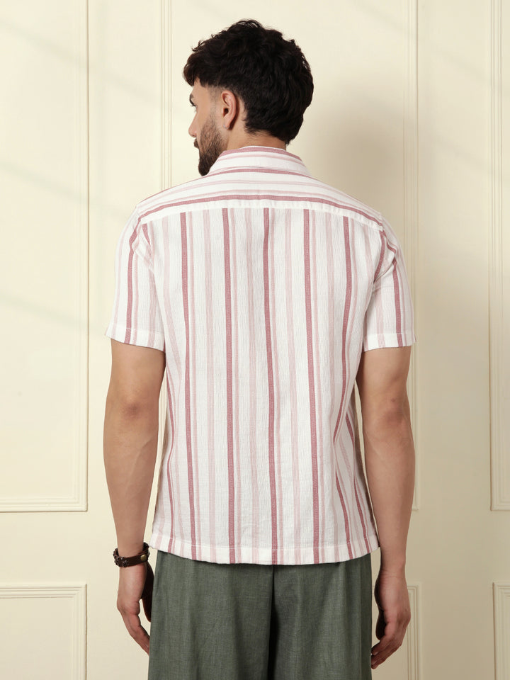 Casual Textured Short Sleeve Shirt | Pink