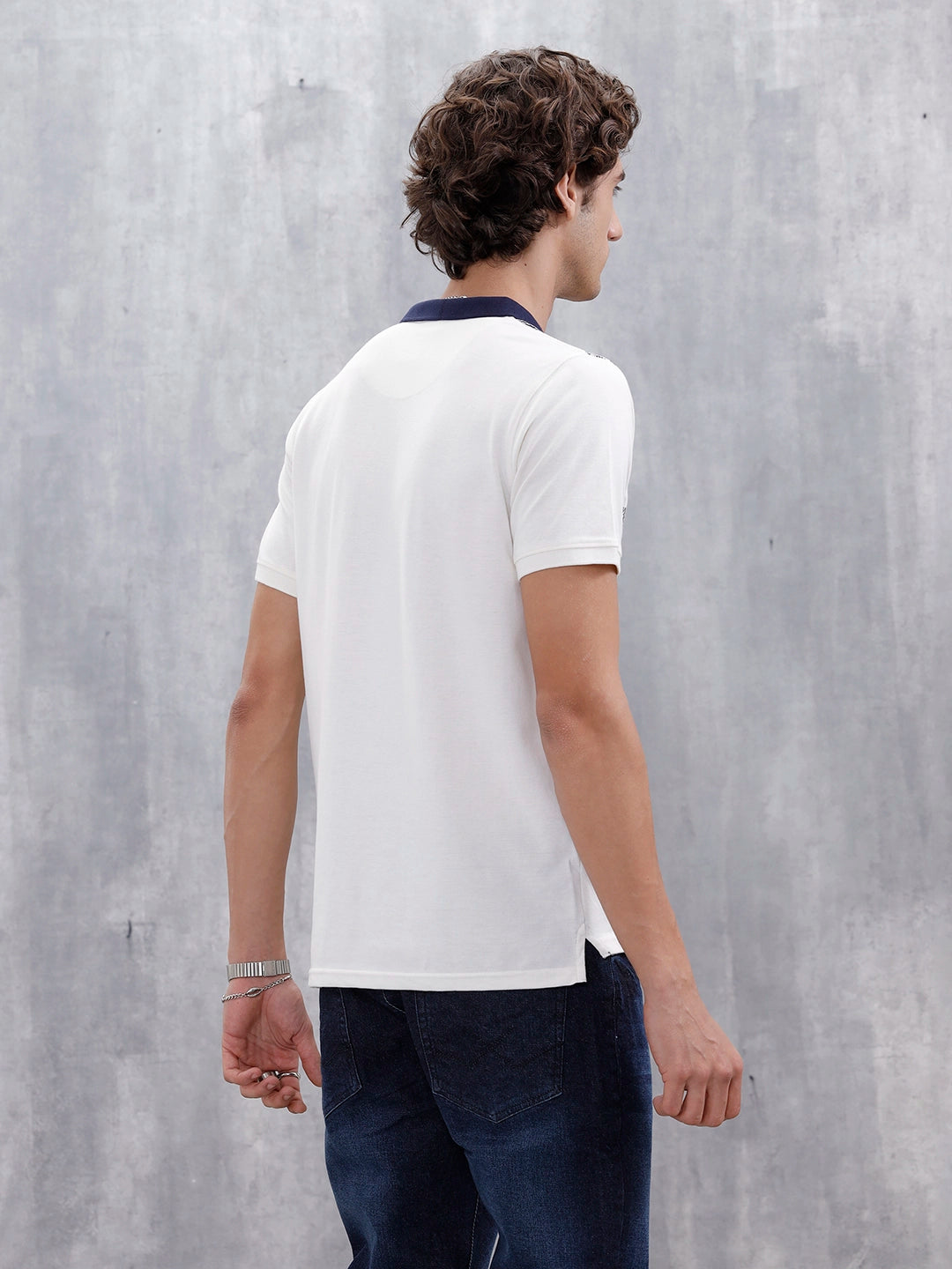 Regualr Fit Striped Printed Polo Tshirt | White