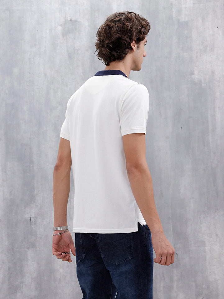 Regualr Fit Striped Printed Polo Tshirt | White