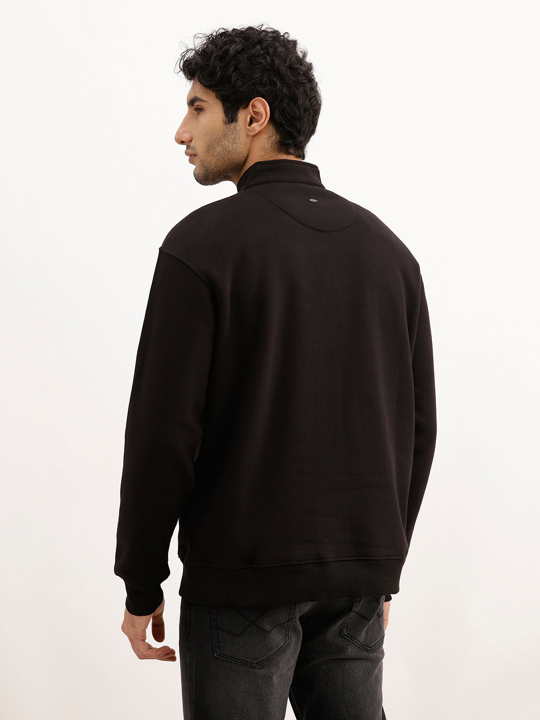 Solid Quater Zipper Sweatshirt | Black