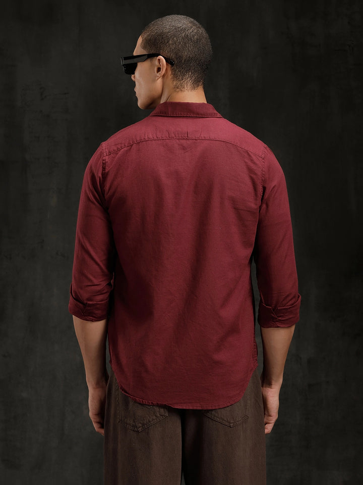 Solid Linen Blend Shirt | Wine