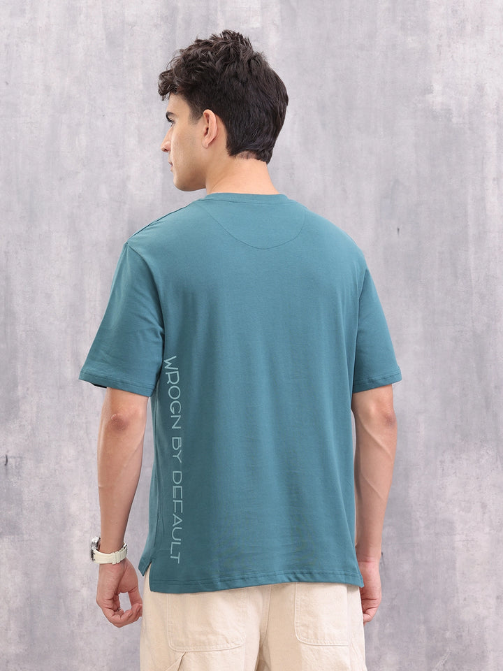 Typo Print Comfort Fit T-Shirt With High-Low Hem | Teal