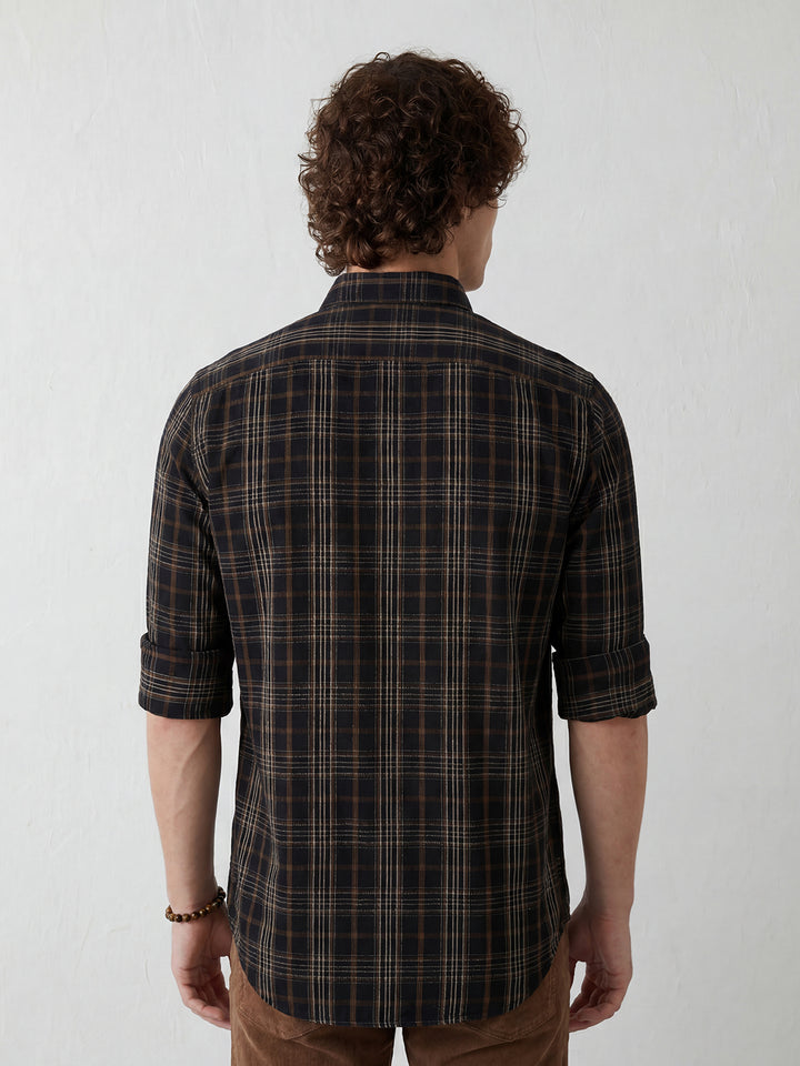 Regular Fit Checkered Shirt | Black