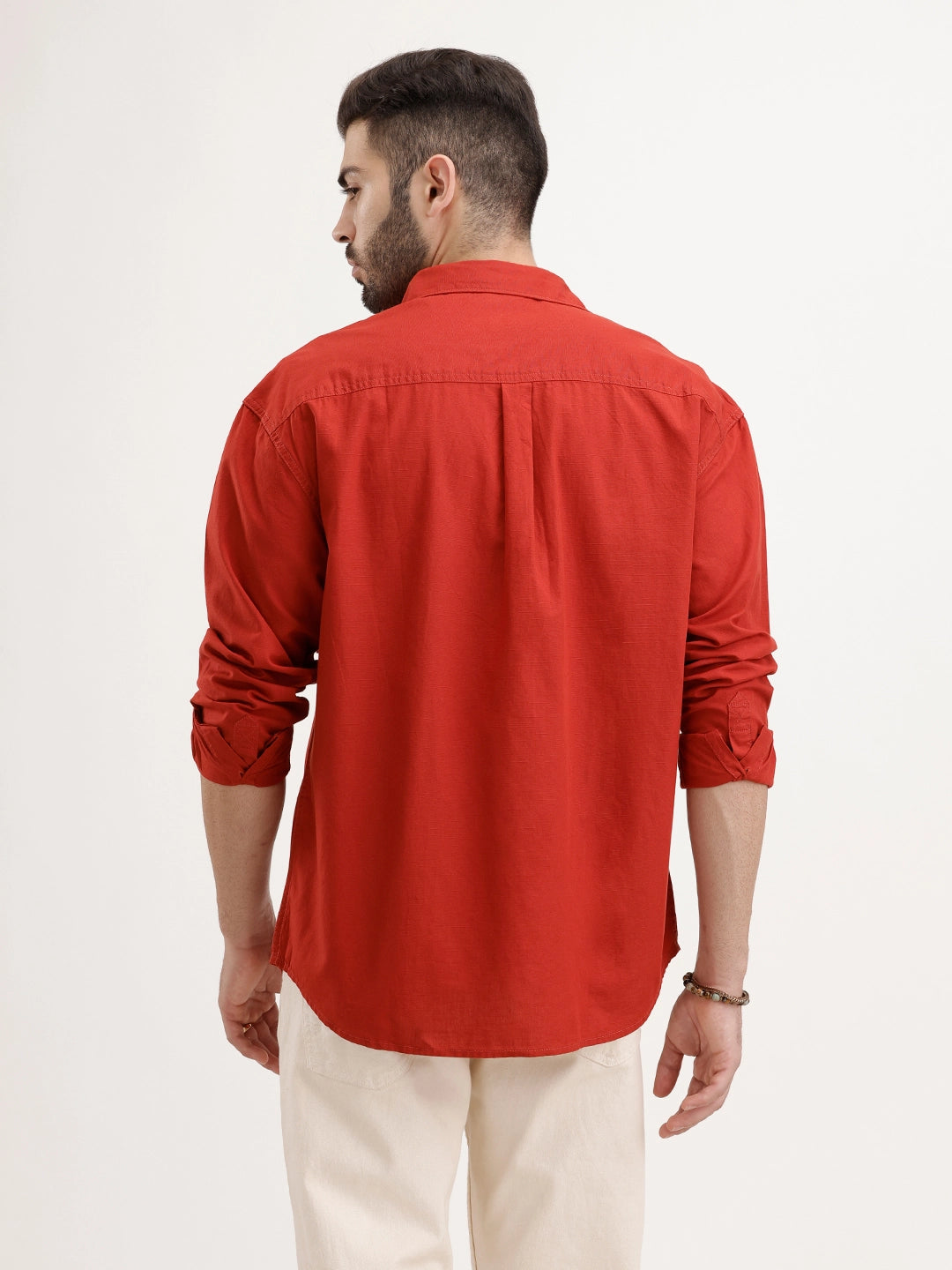 Oversized Fit Solid Shirt | Red
