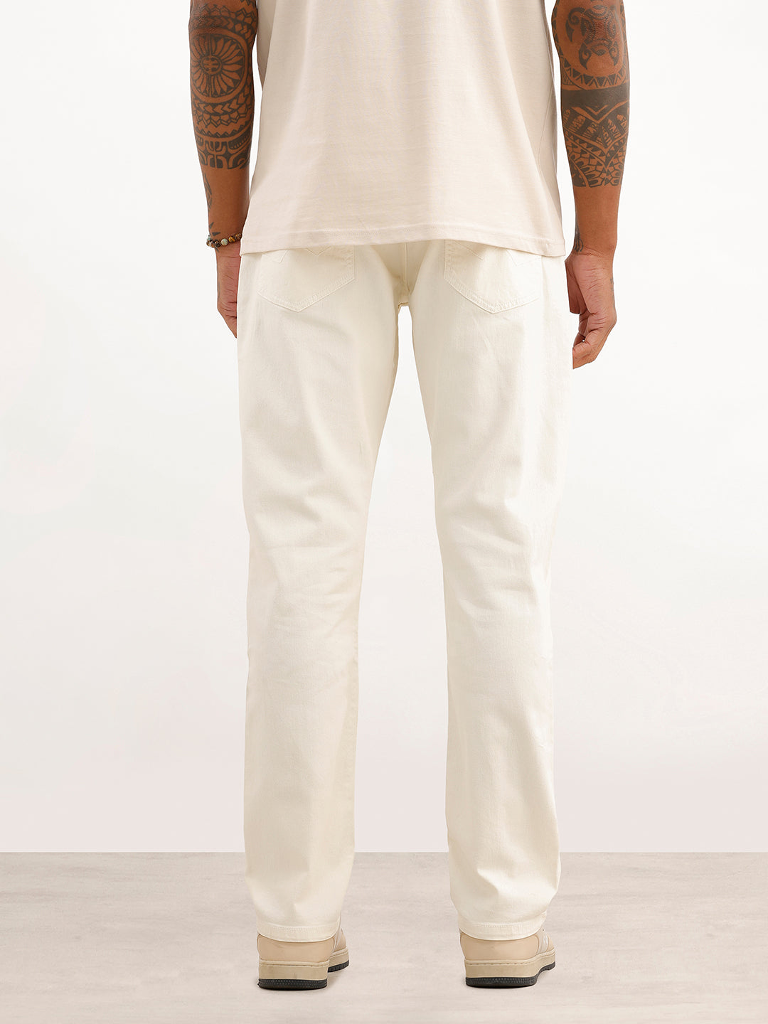 Solid Relaxed Fit Denim Jeans | Beige