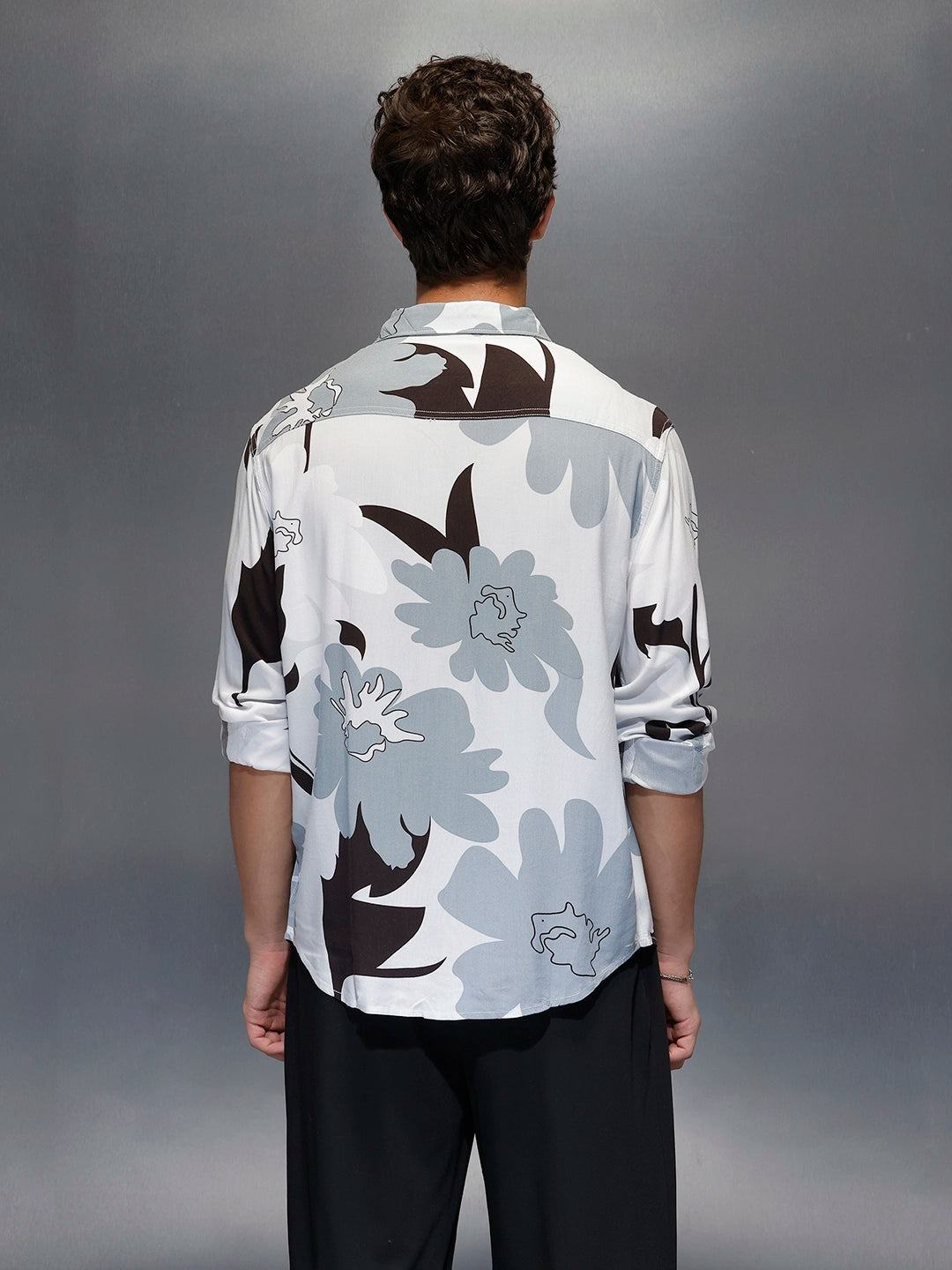 Men's Casual Comfort Fit Floral Printed Shirt  |  Grey