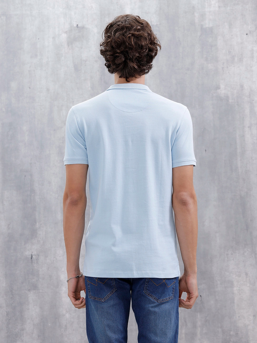 Casual Slim Fit Solid Polo T-Shirt | Light Blue