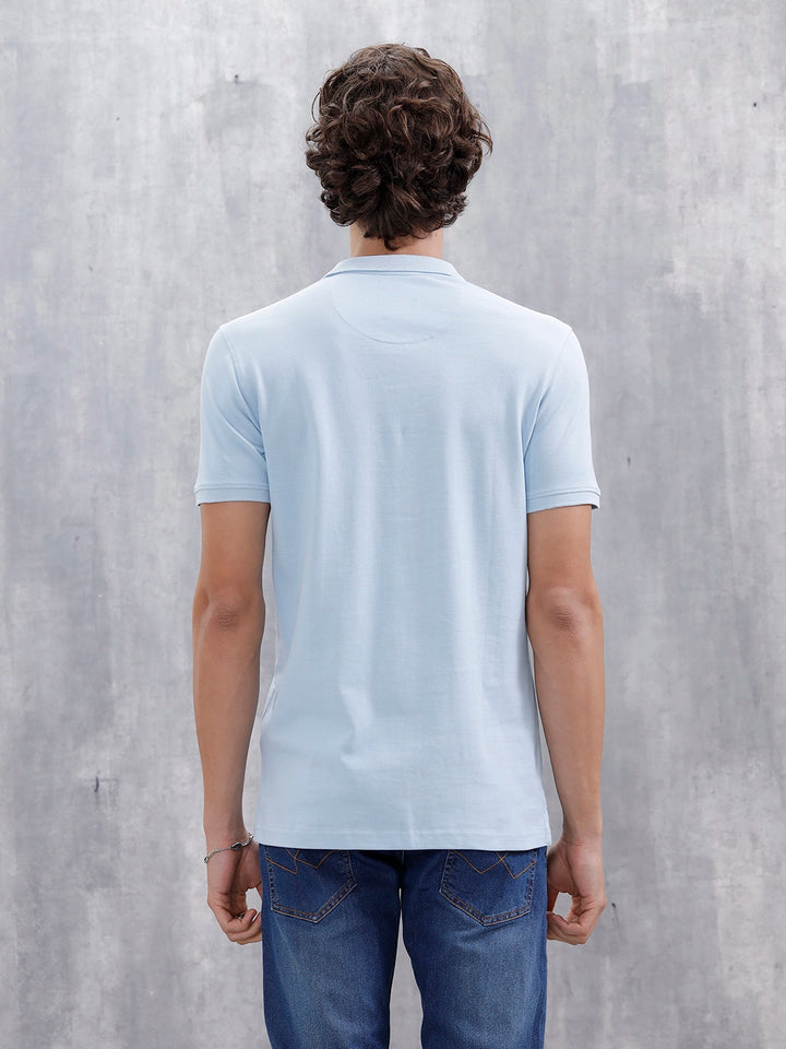 Casual Slim Fit Solid Polo T-Shirt | Light Blue