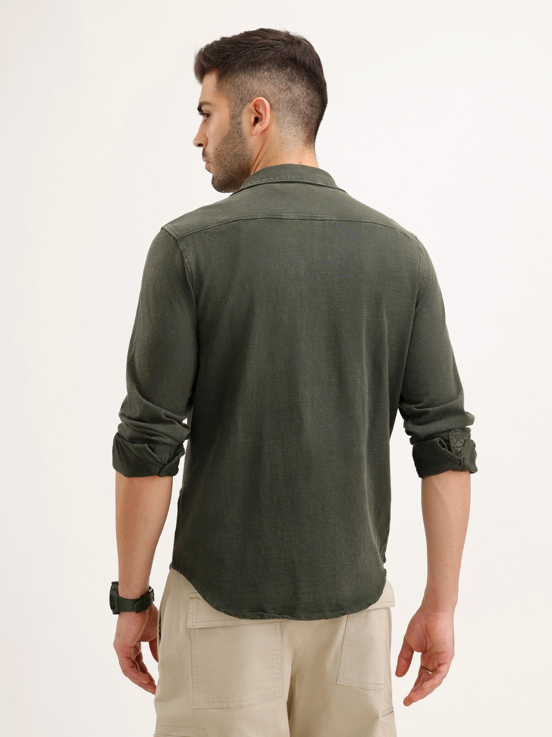 Washed Slim Fit Double Pocket Shirt | Olive