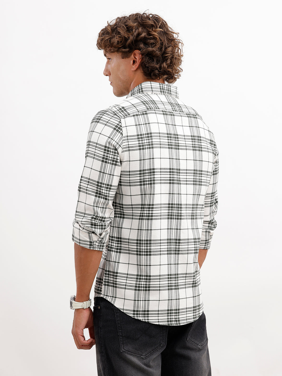 Textured Regular Fit Full Sleeve Shirt | White