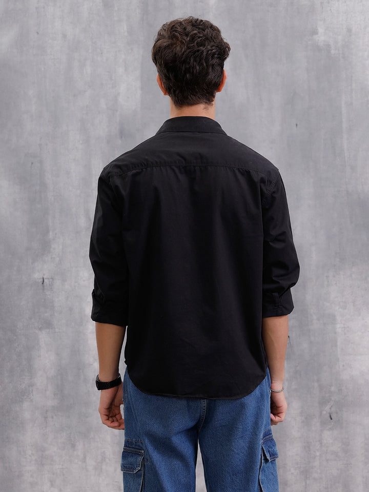 100% Cotton Enzyme Washed Regular Fit Shirt With Double Patch Pocket I Black