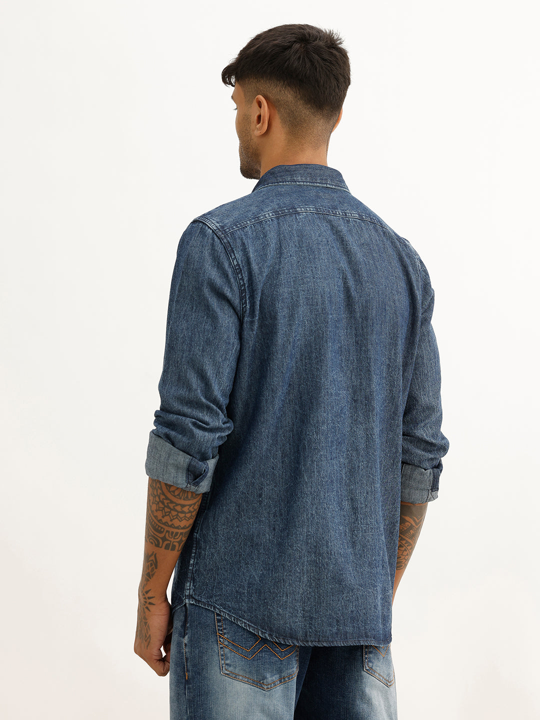 Washed Regular Fit Denim Shirt | Blue