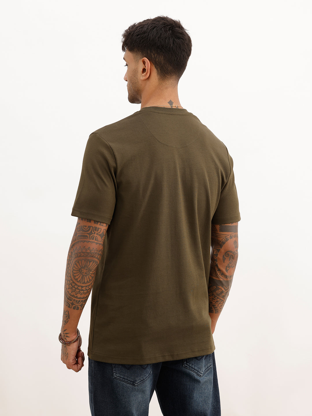 Slim Fit Foil Printed T-Shirt | Olive | WTS02HSSL1053S